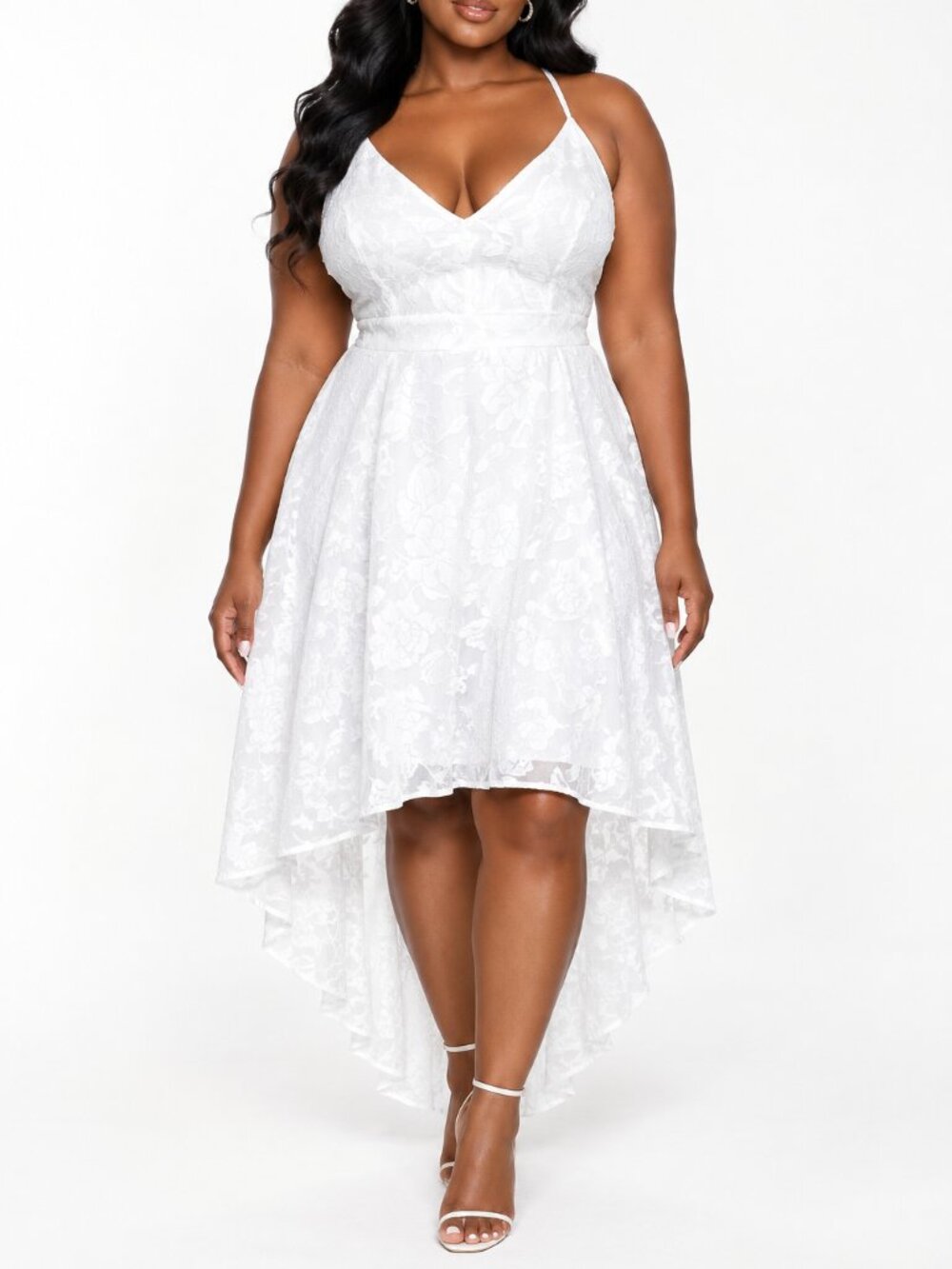 Rue21 White Lace High-Low Maxi Dress XXL Burnout Floral Strappy Back Whimsigoth